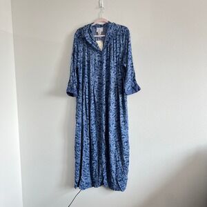 NWT Vintage April Cornell Blue Ditsy Floral Maxi Dress XL Cottagecore Prairie